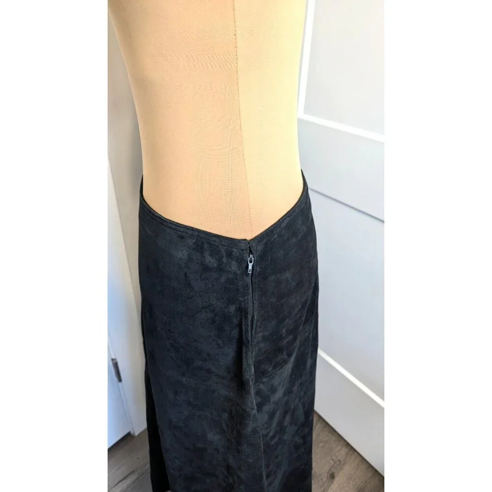 Provence d'amour Womens Size 8 Midi Skirt Black Suede Leather Handkerchief Hem
